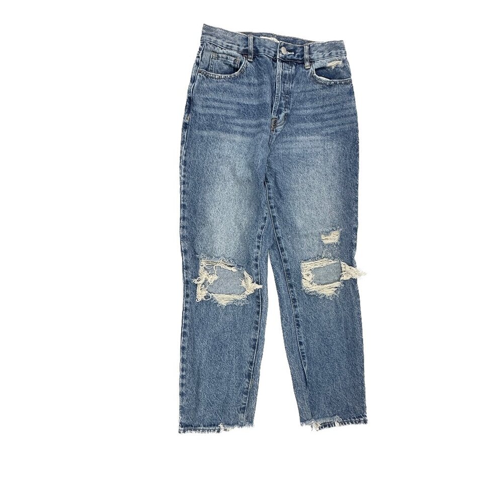 PacSun Button Fly High Rise Straight Distressed Women's size 27 Blue Denim Jeans